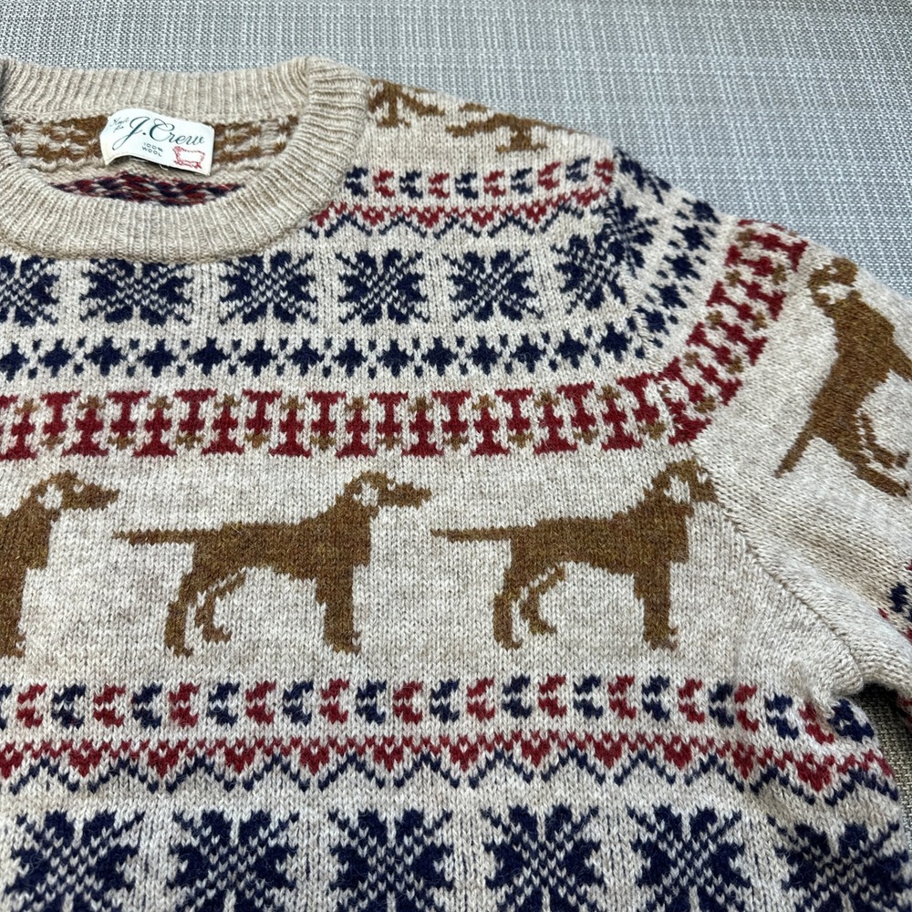 J.Crew 100% Wool Fair Isle Labrador Dog Nordic Sweater Mens Large Holiday Cabin - Picture 3 of 9